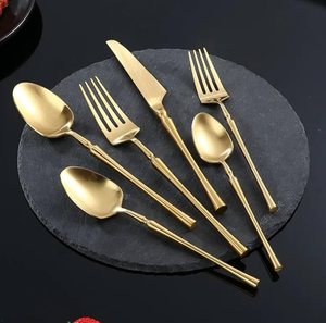 Ensemble de couverts de luxe dorés à motifs bleus, en acier inoxydable, avec manche décoré, comprenant couteau, fourchette et cuillère, pour mariage et dîner - Product Image 5