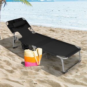 Chaise longue de plage pliable d'extérieur avec coussin, chaise longue confortable pour les moments de détente - Product Image 2