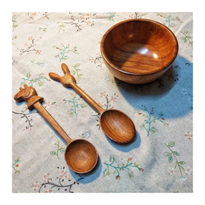 Ensemble de cuillères en bois faites à la main, motifs animaux et fleurs, petites cuillères en bois naturel pour thé, café, miel, cadeau, vente en gros Vietnam 99 GD - Product Image 1
