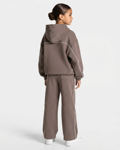 Ensemble survêtement pour filles, sweat-shirt et pantalon de survêtement oversize en coton doux, couleur moka contrastée, fabrication OEM - Product Image 2