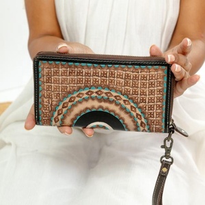 Newest Hand Tooled Leather Sunflower Western <b>Wallet</b> Genuine Leather Clutch Custom Cowhide Credit Card & Phone <b>Wallet</b> For Women's - Product Image 1