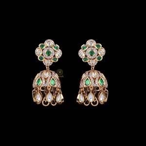 Reva Polki Designer Drop Earrings-Vintage Ethnic Tassel Jhumkas with Pearl & Diamond - Product Image 2
