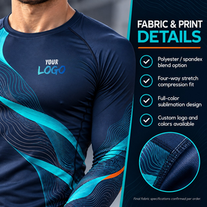 Custom Mens Navy Cyan Graphic <b>Long</b> <b>Sleeve</b> <b>Compression</b> <b>Shirt</b> Crewneck Slim Gym Training Rash Guard Athletic Sportswear Base Layer - Product Image 4