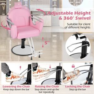 Poltrona da Barbiere Ergonomica Girevole a 360 Gradi con Pompa Idraulica, Sedia da Salone in Rosa - Product Image 3