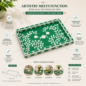 Luxury Green Bone Inlay Serving Tray Set | Handmade Tea Coffee Serving Tray Decorative Ottoman Home Decor Wedding Home <b>Gift</b> Tray - Product Image 2