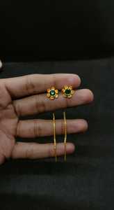 Boucles d'oreilles pendantes plaquées or avec fleurs et pierres vertes, longue chaîne, style indien, bijoux fantaisie pour femmes et jeunes filles, vente en gros - Product Image 2