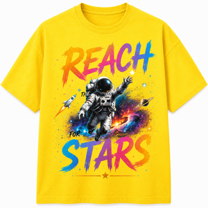 เสื้อยืดแขนยาวผู้ชายลายนักบินอวกาศ Reach Stars สีดำ คอกลม ทรงปกติ สวมใส่สบาย ผ้าเจอร์ซีย์คอตตอน 100% ระบายอากาศได้ดี - Product Image 1