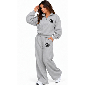 Conjunto Deportivo AR.NIS MUFEX INDUSTRY para Mujer, Gris, Personalizado, con Sudadera de Forro Polar con Cierre de Cremallera y Pantalones Deportivos Anchos de Pierna Ancha, Talla 2 - Product Image 1