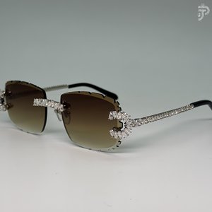 Gafas de Sol con Degradado Marrón y Detalles de Diamantes Moissanite VVS, Chapadas en Rodio, Hechas a Mano, Estilo Hip Hop - Product Image 4
