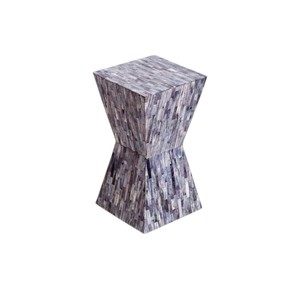 Tabourets carrés sablier gris anthracite à rayures verticales argentées, table d'appoint petite en mosaïque nacre faite à la main pour salon - Product Image 1
