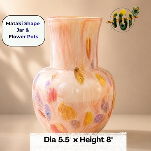 Vase en verre Mataki, forme ronde, 5,5 cm de diamètre x 8 cm de hauteur, décoration d'intérieur, pot à fleurs vide, imprimé avec un motif décoratif - Product Image 1