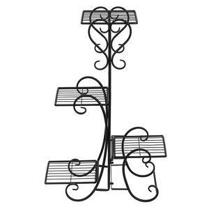 Scaffale in metallo nero a 4 ripiani quadrati per fiori, da interno ed esterno, supporto per piante da giardino, decorazione, arredo da esterno - Product Image 3