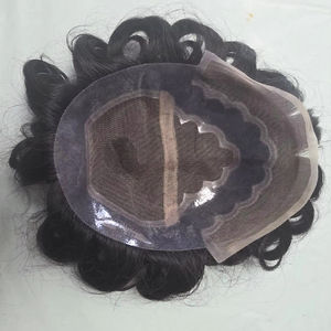 Peluca de Cabello Humano con Frente de Encaje para Hombres, con Ondas Naturales y Estilos Rizados, Parches de Cabello Indio Suave - Product Image 1