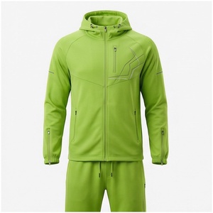 Conjunto Deportivo para Hombre con Capucha Verde, Manga Larga, Cierre Frontal con Cremallera, Bolsillos Laterales, Transpirable, Corte Regular, para Primavera - Product Image 1