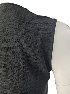 Men's <b>Black</b> O-Neck Solid Color Spandex Knitted Sleeveless <b>Tank</b> <b>Top</b> with Front Logo Casual Style - Product Image 5