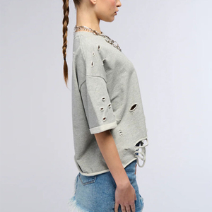 T-shirt Femme 2026 Style Urbain Rétro Délavé Effet Soleil, Lavage Acide, Personnalisé, Vintage, Respirant, Léger, Tricoté, Effet Vieilli - Product Image 4