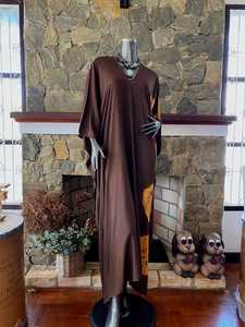 Plus Size Dark <b>Brown</b> Shibori <b>Tie</b> Dye Rayon Kaftan Dress Relaxed Fit Flowy Women Loungewear - Product Image 5