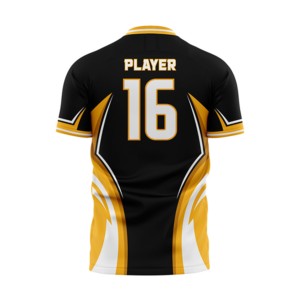 Maillot de football pour homme noir et jaune à col en V, impression sublimée, évacuation de l'humidité, manches courtes, coupe classique, vêtements de sport pour adultes - Product Image 3
