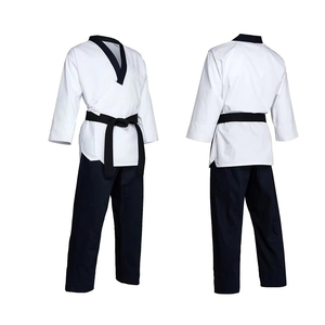 Uniforme de Taekwondo para Hombre, Top Blanco y Pantalones Negros, 100% Algodón, Transpirable, Corte Regular, Ropa de Artes Marciales para Adultos, Venta Caliente - Product Image 2