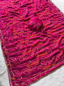 Sari Royal Bandhani Rose Doré, Sari Bandhani Brillant, Sari Perles de Beauté, Sari Rose Doré Magique, Sari Reine Bandhani - Product Image 1