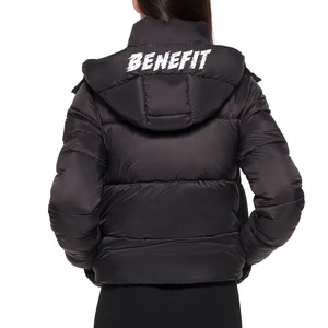 Unisex Black Puffer <b>Jacket</b> Cotton Filling Windproof Hooded Zipper Closure Casual Winter Wear Short Length <b>Slim</b> <b>Fit</b> Eco-friendly - Product Image 4