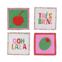Sous-verre rond en perles de verre brodées, motif tourbillon bonbon menthe rouge et blanc, fait main, pour décoration de table de Noël et de fêtes