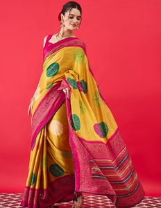 Sari KV Amarillo de Georgette con Bordado de Espejo y Blusa sin Coser - Product Image 2
