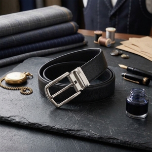 Ceinture Classique en Cuir de Vachette Noir avec Boucle Rectangulaire Argentée Style Formel Durable - Product Image 2