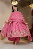Ensemble robe Anarkali, palazzo et dupatta de qualité supérieure, en soie douce et froissée, avec broderies, paillettes et travail au fil, prêt-à-porter.