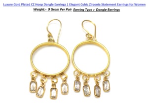 Pendientes de Aro Colgantes de Lujo Chapados en Oro con Circonitas |   Elegantes Pendientes de Circonia Cúbica para Mujer - Product Image 2