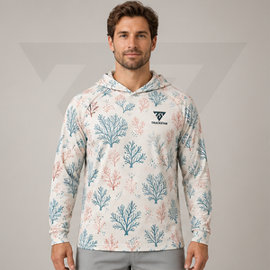 Custom <b>Coral</b> Branch Print Hooded Fishing Shirt Long Sleeve Quick Dry UPF 50 Unisex Performance Fishing Hoodie - Product Image 1