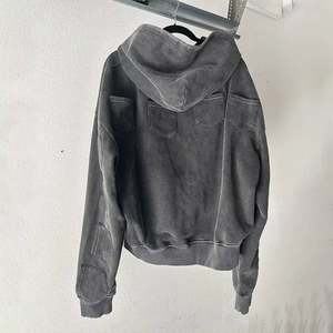 Sudadera con capucha de algodón 100% de alto gramaje estilo urbano con cremallera, logotipo personalizable, múltiples bolsillos y estilo desgastado para la temporada de otoño al por mayor - Product Image 4