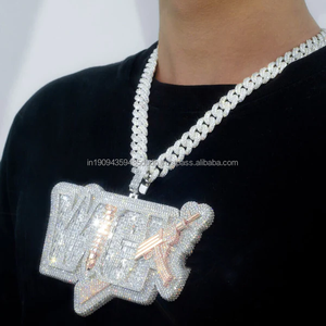 จี้ตัวอักษรแบบ Iced Out สั่งทำพิเศษ ทำจากเงินแท้ 925 ประดับด้วยโมอิสซาไนต์คุณภาพสูง สร้อยคอฮิปฮอป - Product Image 1