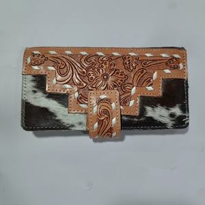 Porte-monnaie en cuir véritable Western Tooled, best-seller, avec décoration florale, porte-cartes long à trois volets de luxe, doublure en coton, prix - Product Image 1