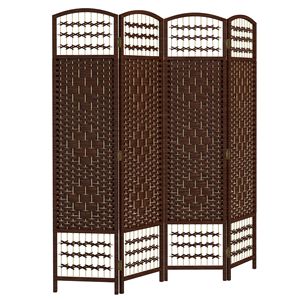 Divisorio Pieghevole a 4 Pannelli in Fibra Ondulata Marrone, Schermo Privacy Portatile per Casa e Ufficio - Product Image 1
