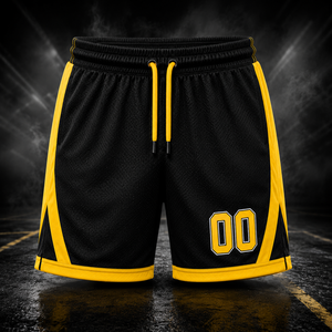 <b>Men's</b> Basketball <b>Shorts</b> Black <b>Yellow</b> Side Stripe Sublimation Print Quick Dry Breathable Mid Waist Drawstring 100% polyester - Product Image 1