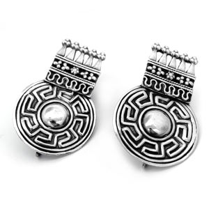 Pendientes de Aro Redondos Tribales Oxidados Antiguos Silver Mountain SKU7633, Plata de Ley 925, Estilo Bohemio - Product Image 1