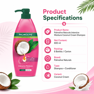 Palmolive Naturals Intensive Moisture Coconut Cream <b>Shampoo</b> 600ml | 2-in-1 Smoothing Straightening - Product Image 3