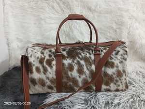 Bolsa de Viaje de Cuero Genuino con Pelo, Hecha a Mano, con Cierre de Cremallera, Grande, para Fin de Semana, LHODB-0138 - Product Image 2