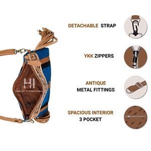 Bolso Bandolera Bohemio Vintage para Mujer, Pequeño y Moderno, de Cuero Genuino Impermeable, con Parche de Piel de Vaca Grabada y Detalle de Manta de Lana - Product Image 4