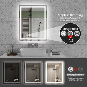28\"x36\" LED Bathroom Vanity <b>Mirror</b> Front-Lit Back-Lit 3 Color Tempered Glass Adjustable Brightness Memory Anti-Fog for <b>Makeup</b> - Product Image 4