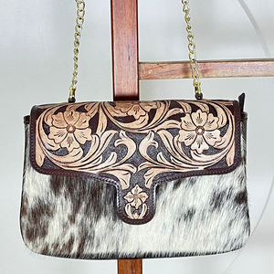 Nuevo Bolso de Hombro de Cuero Floral Grabado a Mano OEM ODM 2026 para Mujer, de Piel de Vacuno con Pelo, Bolso de Mano Occidental de Cuero Genuino - Product Image 4