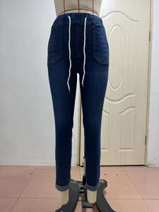Jean Capri en Coton pour Femme, Taille Élastique avec Cordon de Serrage, Respirant, Très Extensible, Coupe Skinny, Denim Uni, Style Décontracté, Été Hiver - Product Image 6