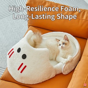 Warm Plush Slipper Shaped Cat <b>Bed</b> Semi Enclosed Kitten <b>Cave</b> Nest Washable Anti Slip Sleeping Bag for Indoor Felines - Product Image 2