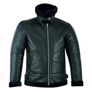 Chaqueta de Cuero Negra para Hombre, Estilo Motero, con Cuello de Piel Sintética, Abrigo de Invierno de Piel de Oveja Genuina, Forro Polar Cálido, Chaqueta Casual - Product Image 3