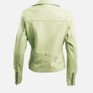 Chaqueta de moto en oferta, personalizada para mujer, de cuero genuino negro, estilo vintage transpirable, con un solo botón frontal y mangas tejidas. - Product Image 2
