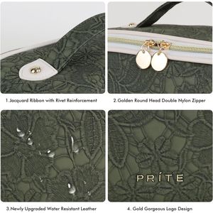 Grande trousse de toilette de voyage en cuir PU imperméable avec séparateurs transparents et poignée, organiseur de maquillage pour femmes - Product Image 4