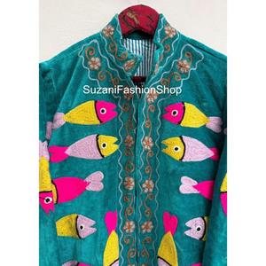 Veste en velours respirant brodée à la main, motif poisson, manches longues, style ouvert, pour femme, idéale pour l'hiver, prix de gros - Product Image 5