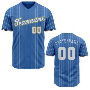 Blue Pinstripe Baseball Jersey Short Sleeve Button Down Custom Team Uniform Breathable Polyester <b>Athletic</b> Sports Shirt - Product Image 1