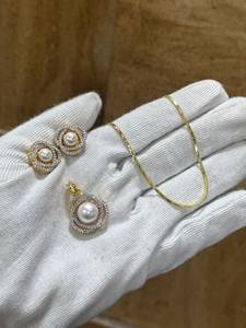 Elegant Gold Rhodium Plated Synthetic Diamond Pearl Luxury Women's Pendant <b>Necklace</b> <b>Set</b> AAA Export Quality <b>Indian</b> Wedding - Product Image 2